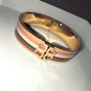 TORY BURCH Striped T-medallion bracelet